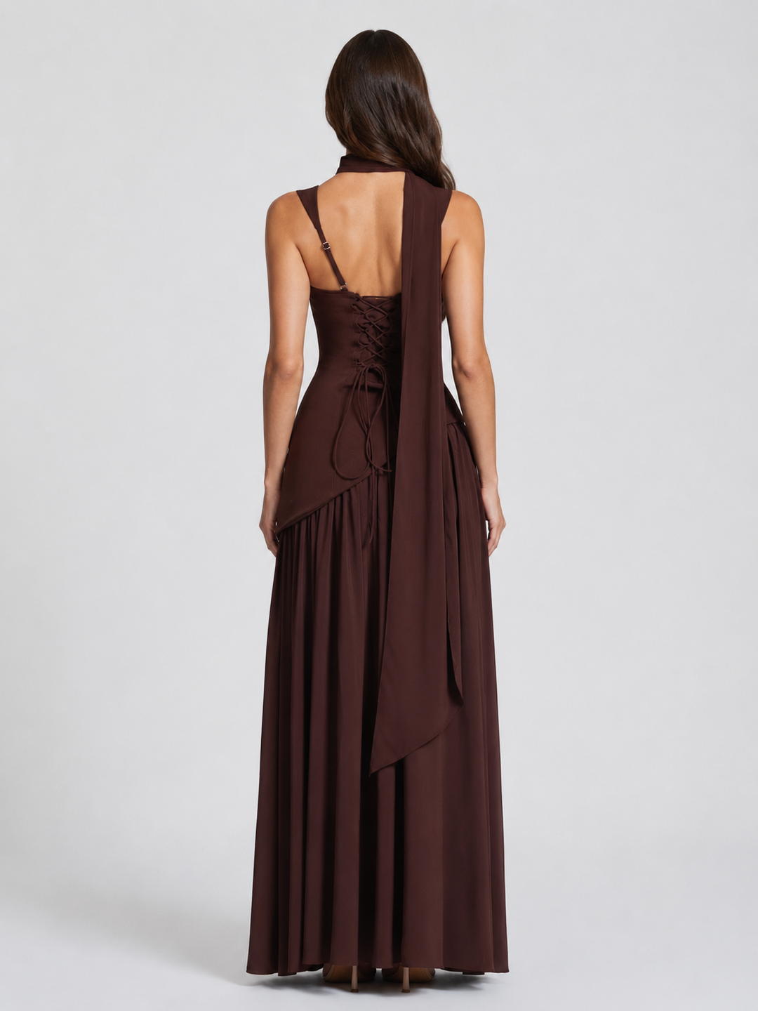 Satin Feel Draped Maxi Dress Women Elegant Silhouette