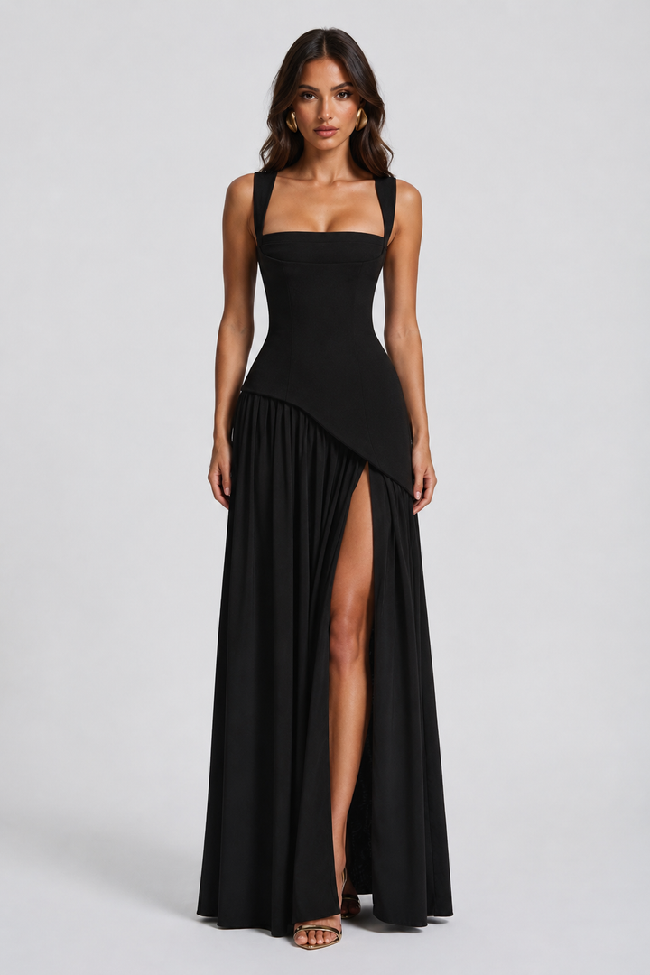 Satin Feel Draped Maxi Dress Women Elegant Silhouette