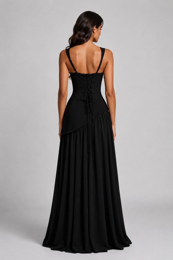 Satin Feel Draped Maxi Dress Women Elegant Silhouette