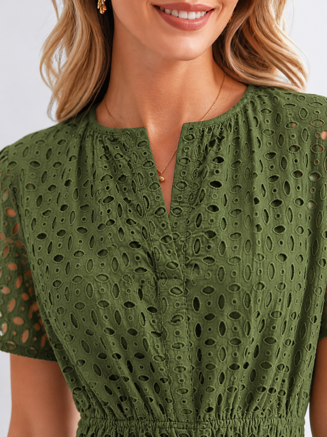 Women Cotton Blend Eyelet A-Line Midi Dress Summer