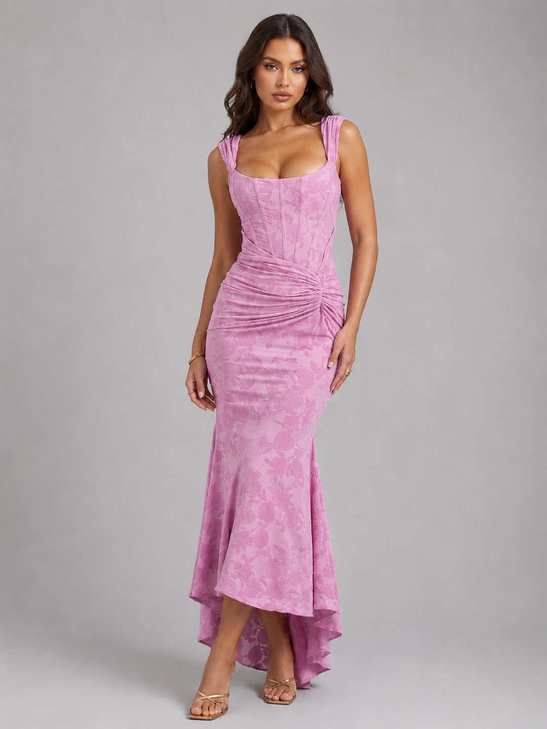 Floral Corset Maxi Dress Asymmetrical Hem Women