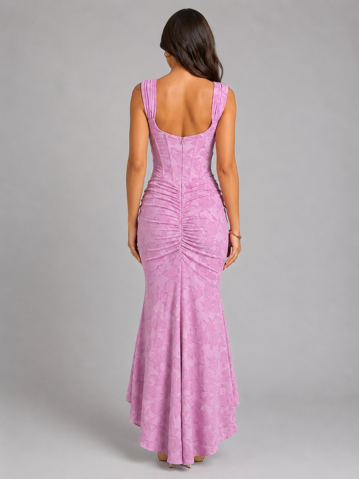 Floral Corset Maxi Dress Asymmetrical Hem Women