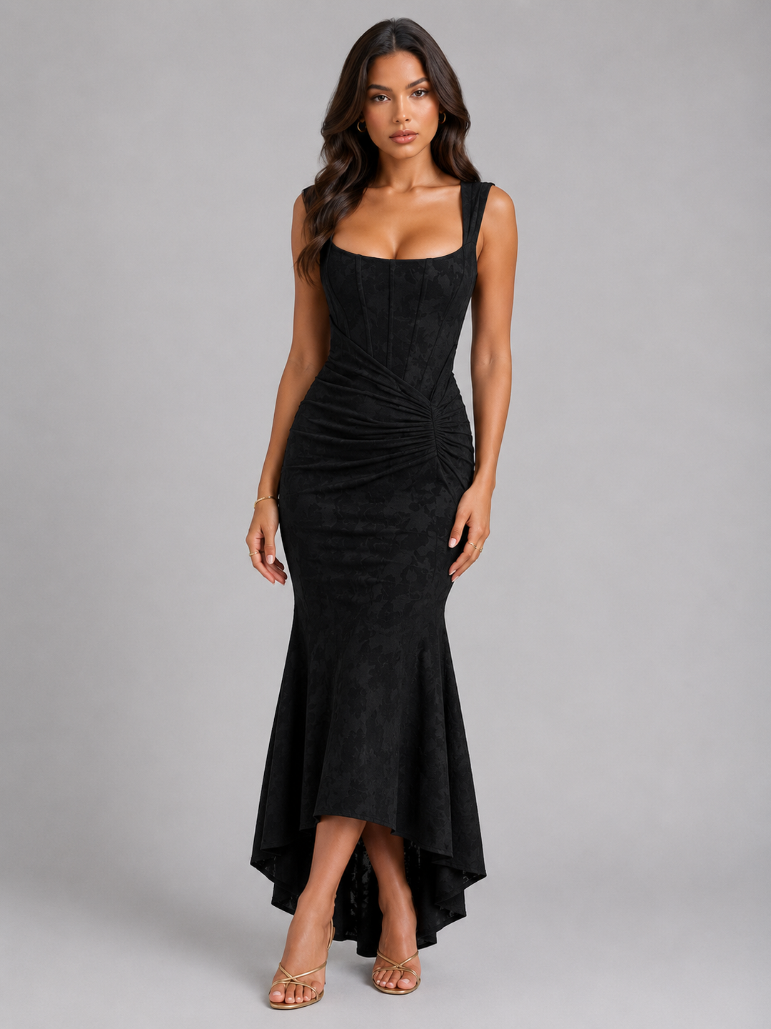 Floral Corset Maxi Dress Asymmetrical Hem Women