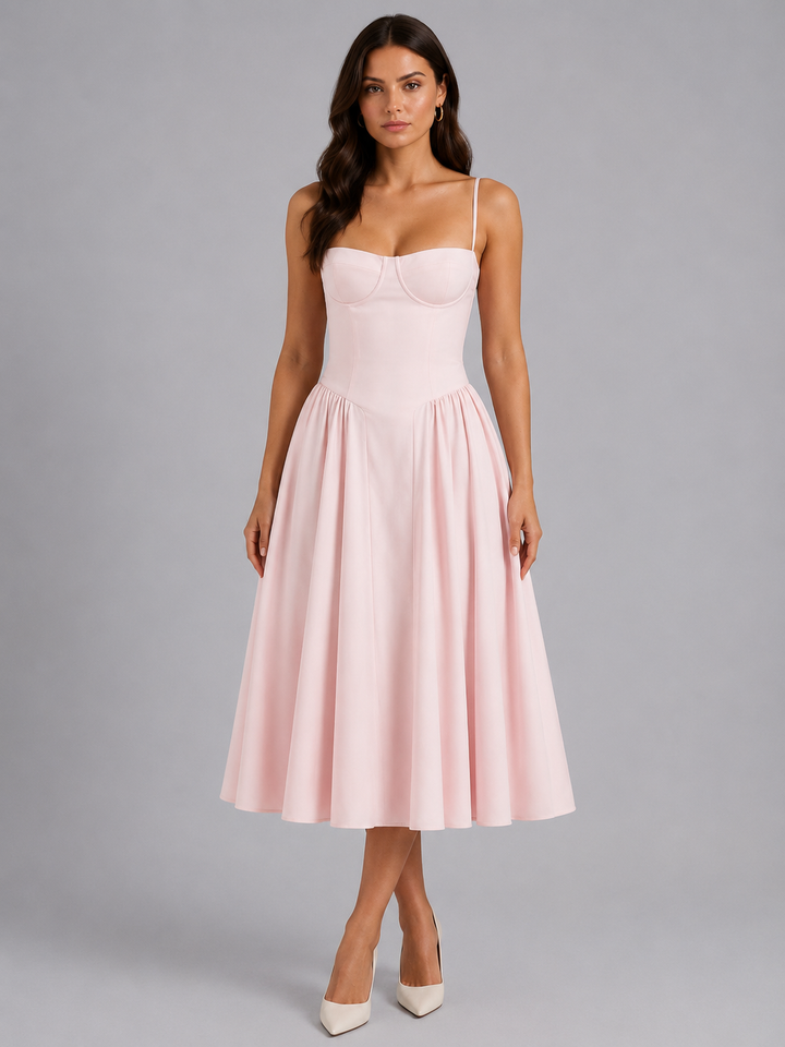 Floral Corset Midi Dress Sweetheart Neck Women