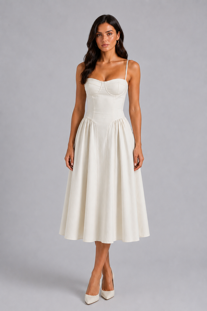 Floral Corset Midi Dress Sweetheart Neck Women