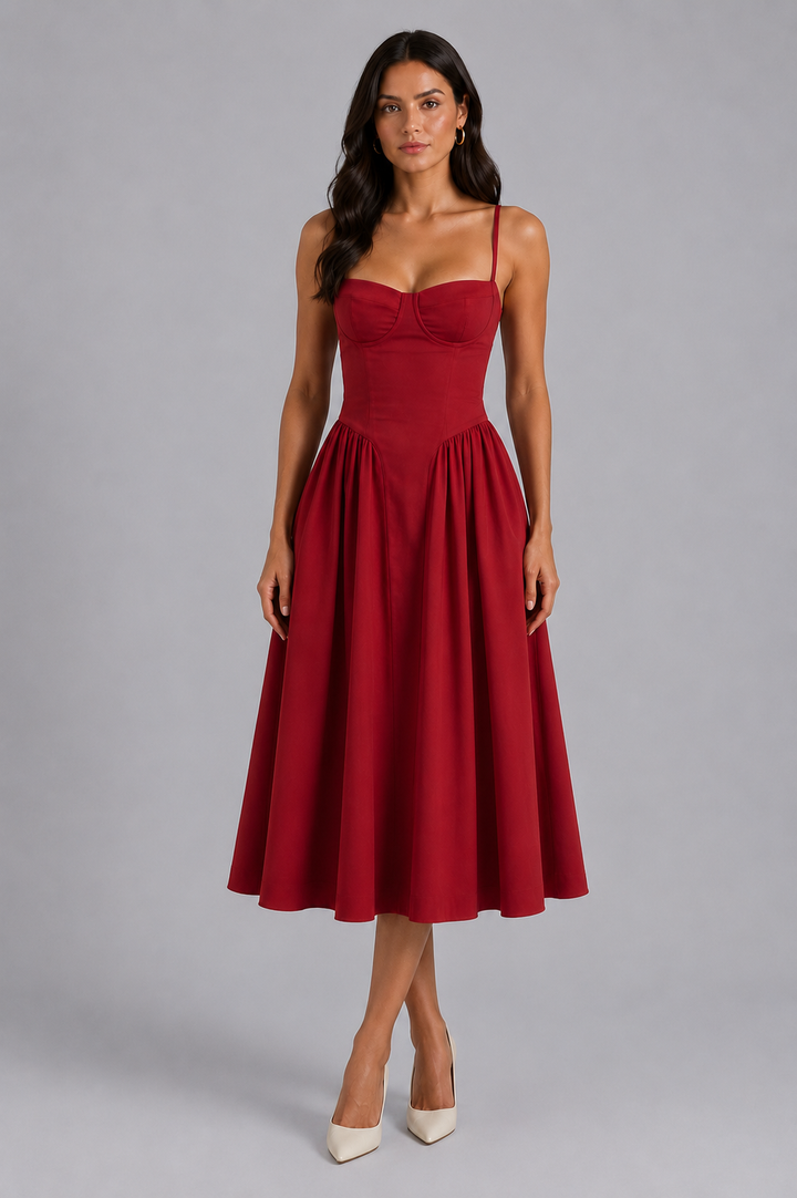 Floral Corset Midi Dress Sweetheart Neck Women