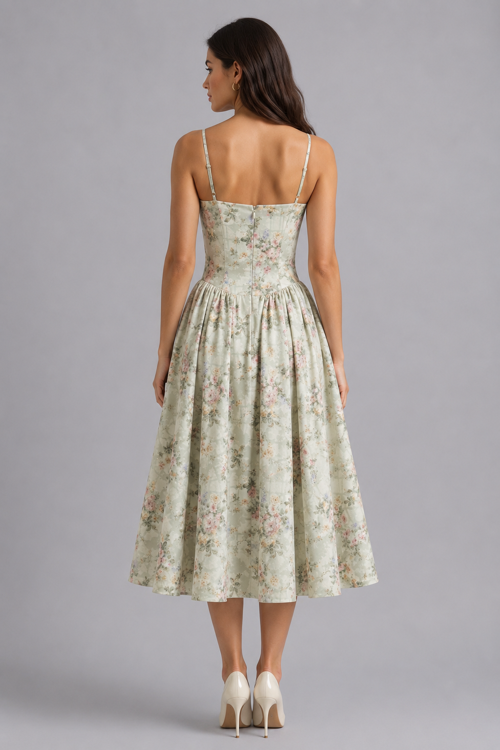 Floral Corset Midi Dress Sweetheart Neck Women