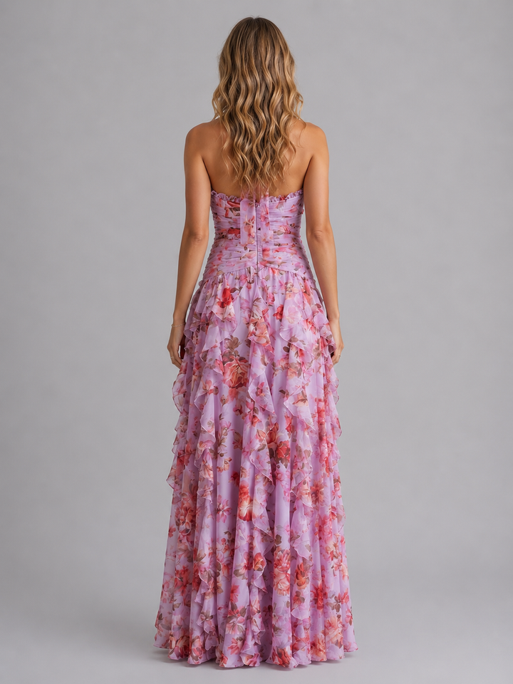 Floral Halter Maxi Dress Women Wedding Guest Gown
