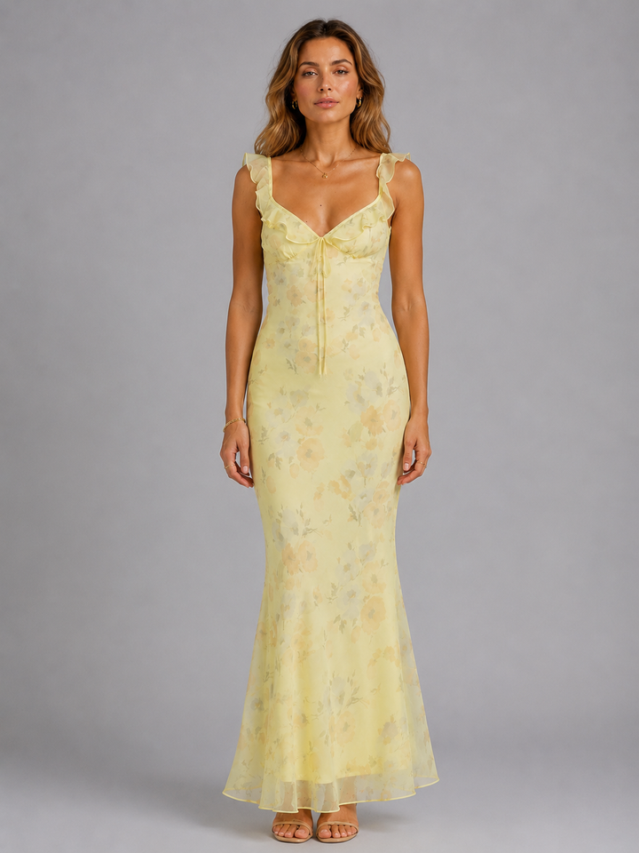 Floral Maxi Dress Ruffle Strap Summer Women