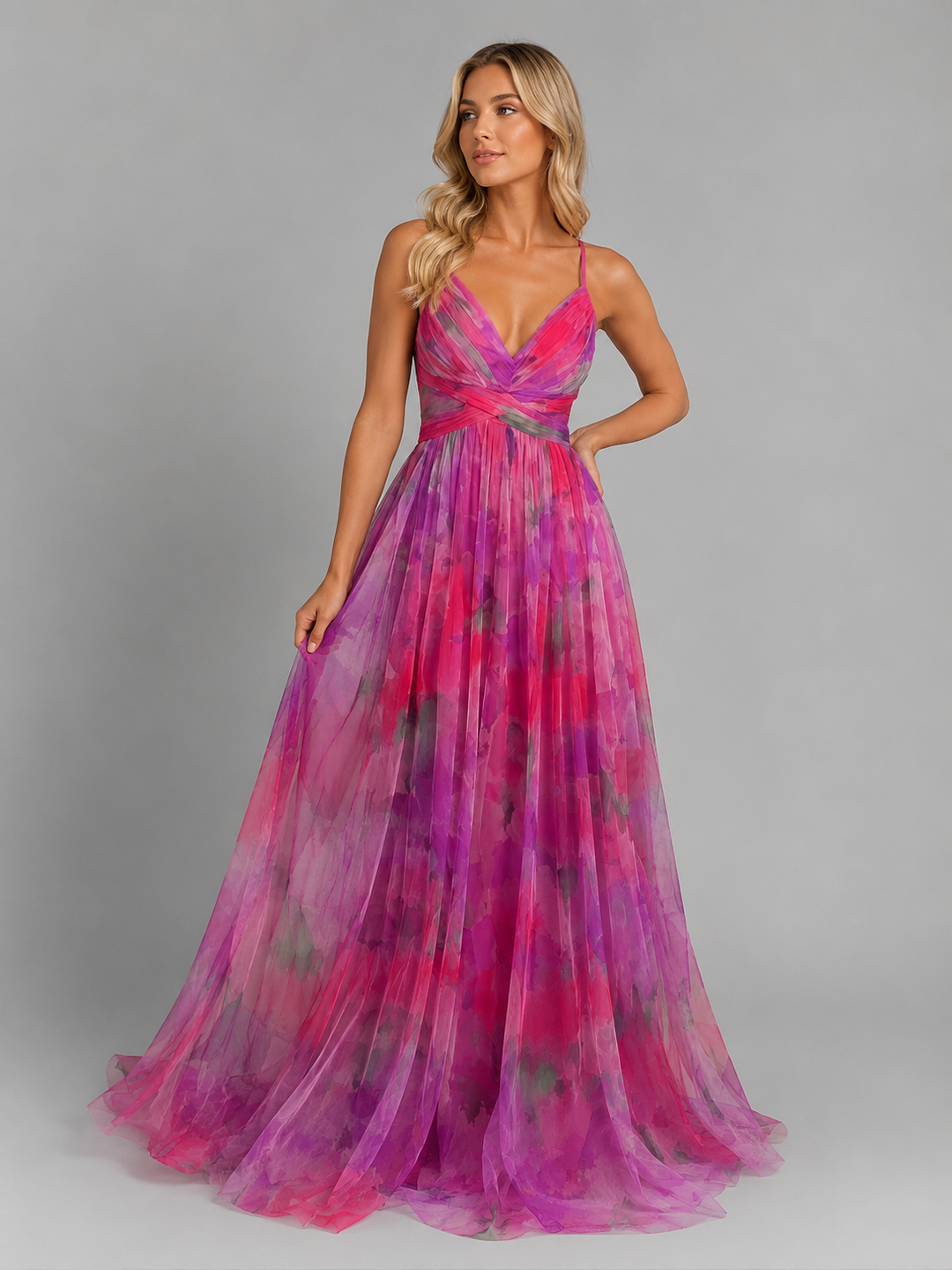Floral Maxi Dress Chiffon V-Neck Women Summer