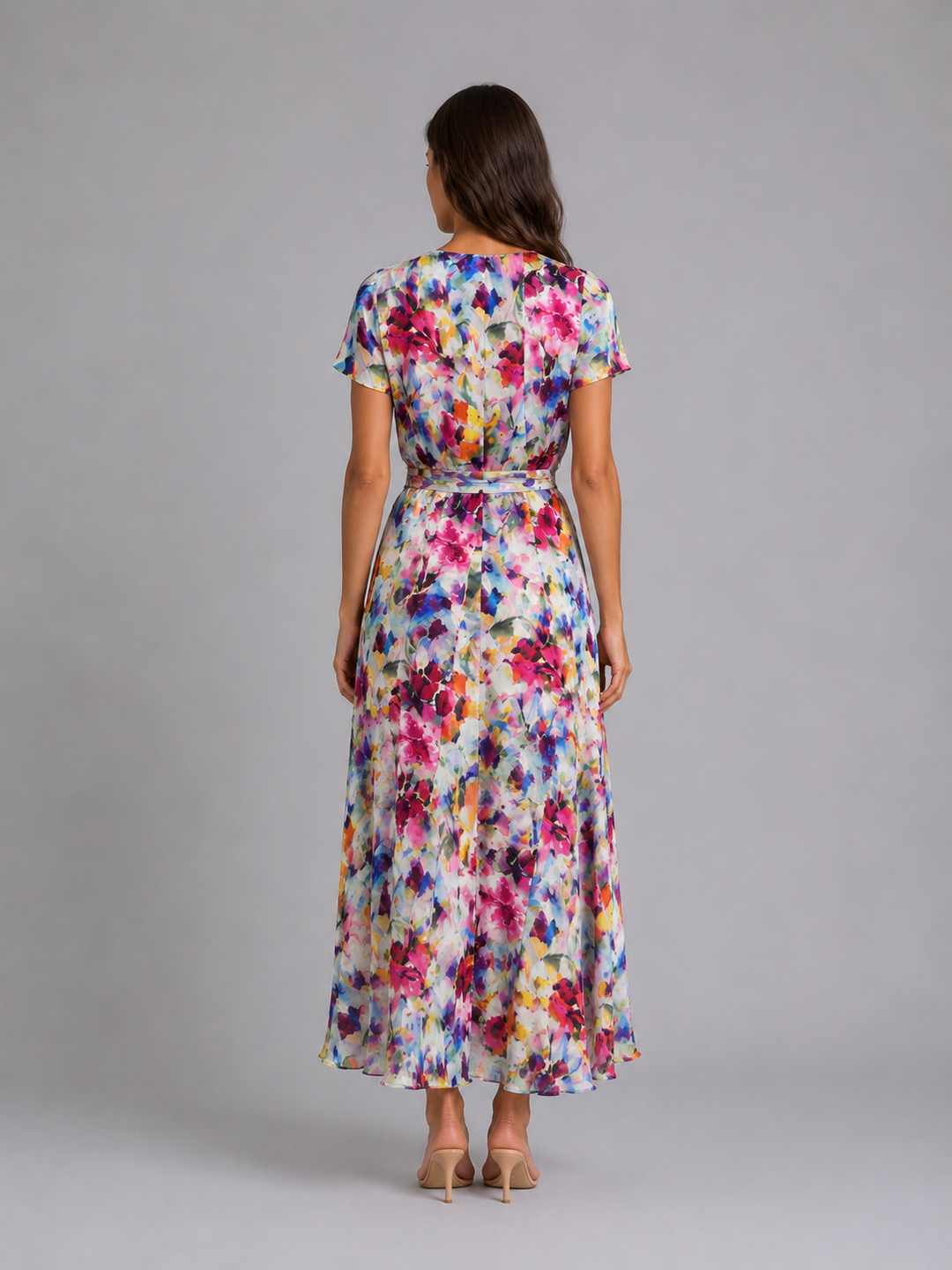 Womens Floral Wrap Midi Dress Tie Waist Summer