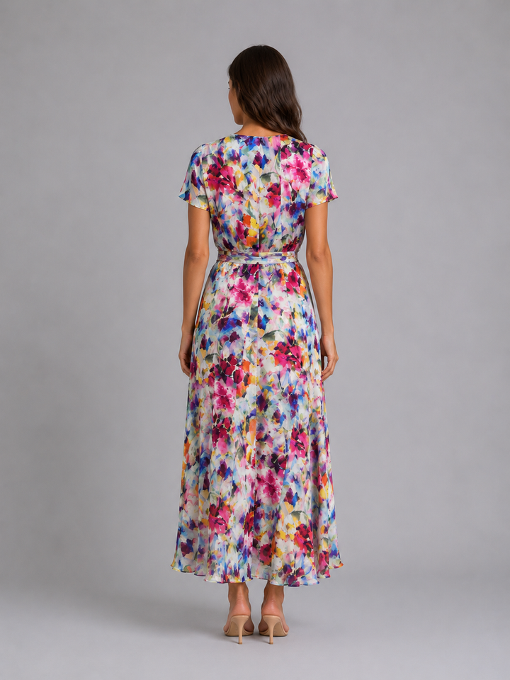 Womens Floral Wrap Midi Dress Tie Waist Summer