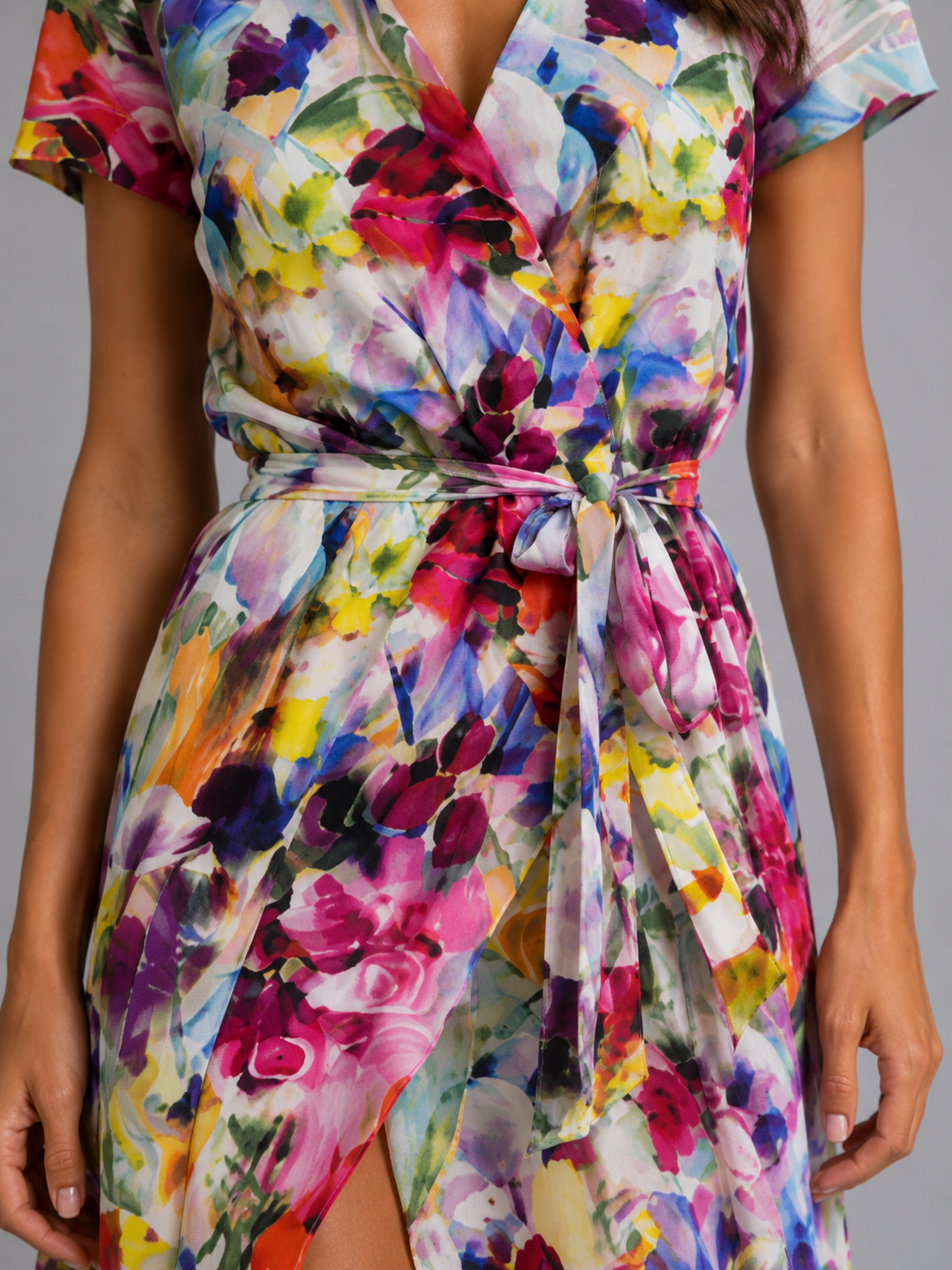 Womens Floral Wrap Midi Dress Tie Waist Summer