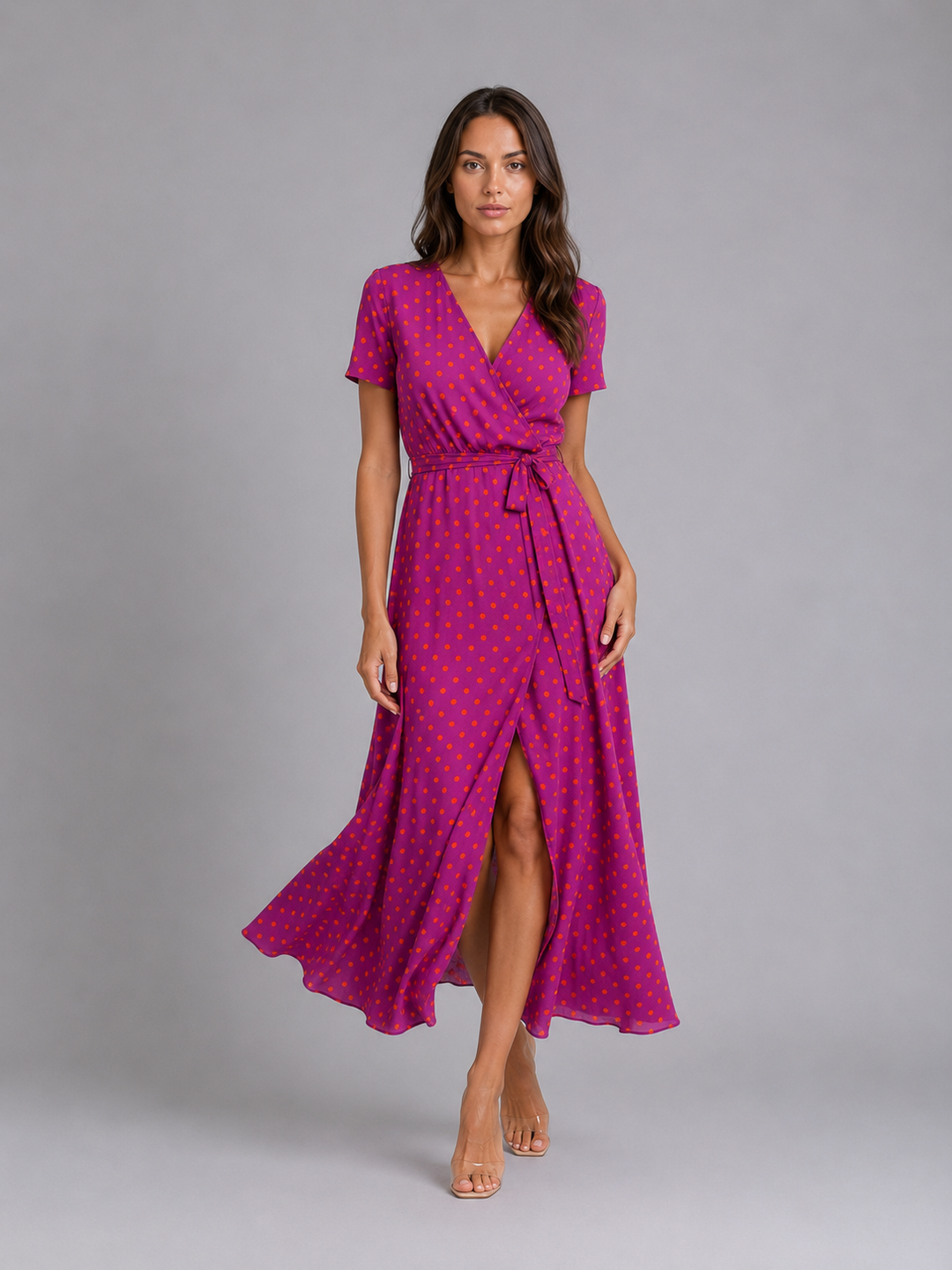 Womens Floral Wrap Midi Dress Tie Waist Summer