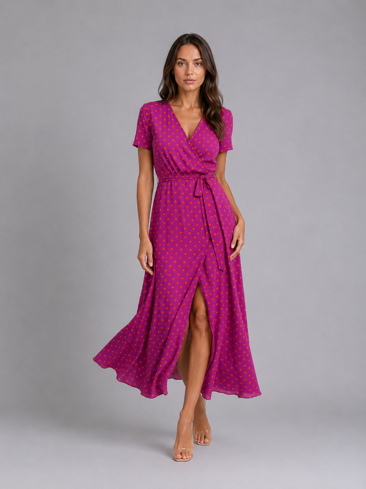Womens Floral Wrap Midi Dress Tie Waist Summer