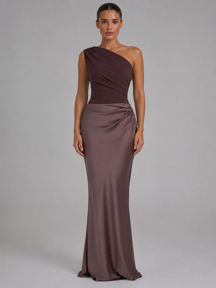 Womens One Shoulder Satin Maxi Dress Wedding Guest