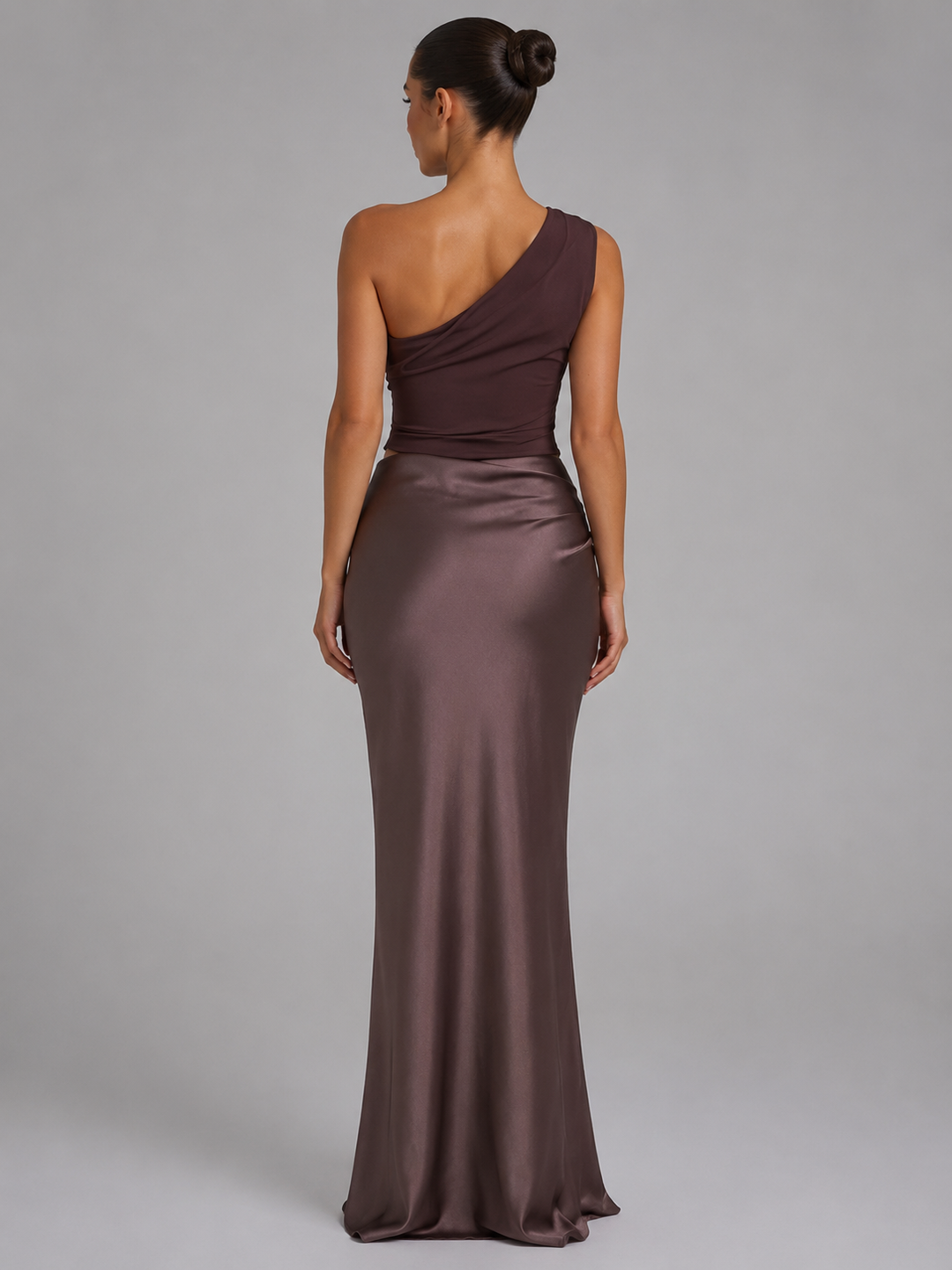 Womens One Shoulder Satin Maxi Dress Wedding Guest