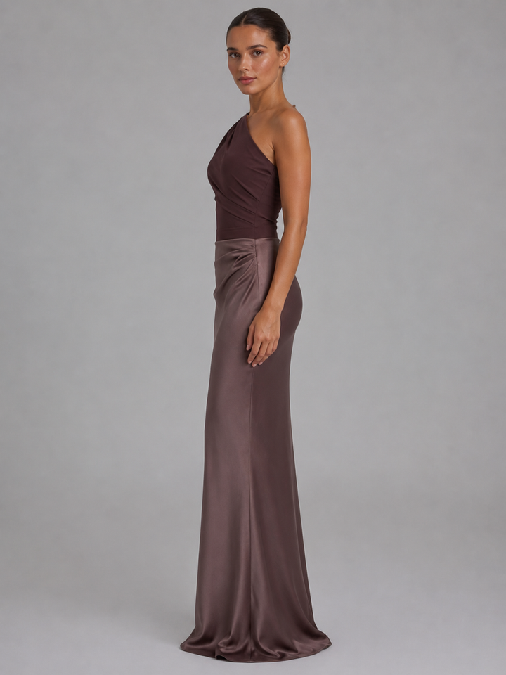 Womens One Shoulder Satin Maxi Dress Wedding Guest