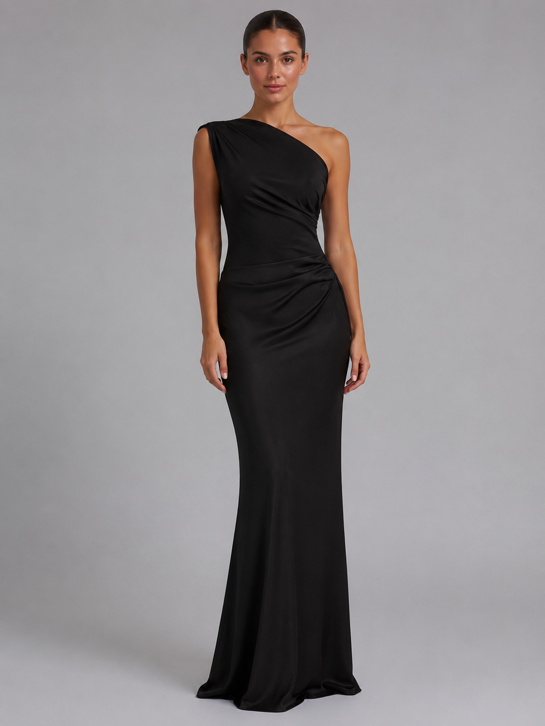 Womens One Shoulder Satin Maxi Dress Wedding Guest