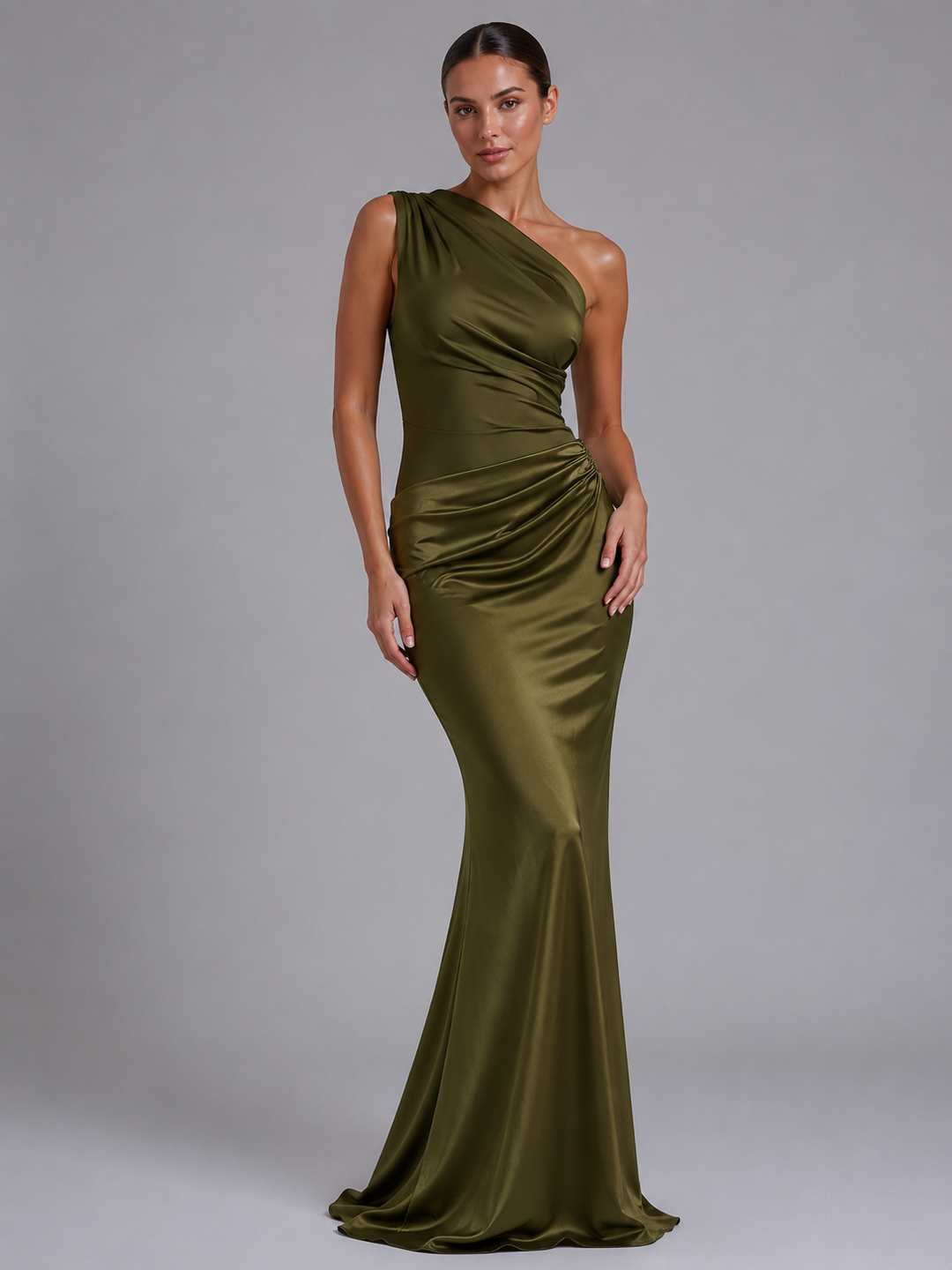 Womens One Shoulder Satin Maxi Dress Wedding Guest
