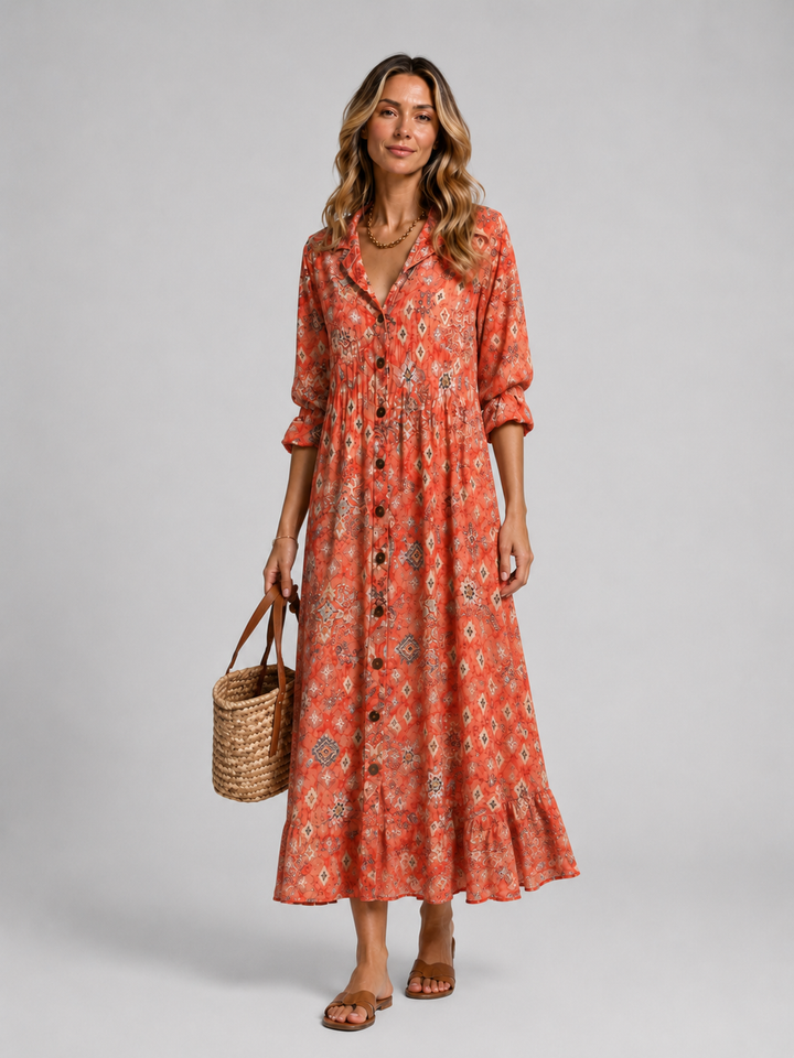 Women Printed Shirt Dress Relaxed Flattering Fit