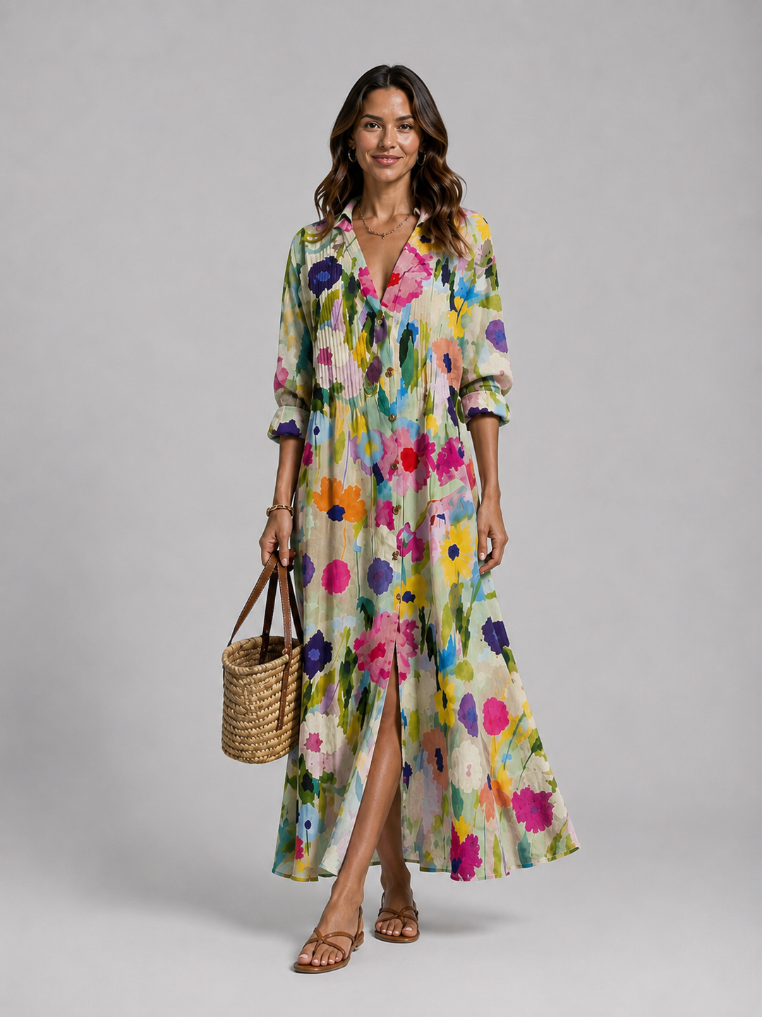 Women Printed Shirt Maxi Dress Relaxed Flattering Fit