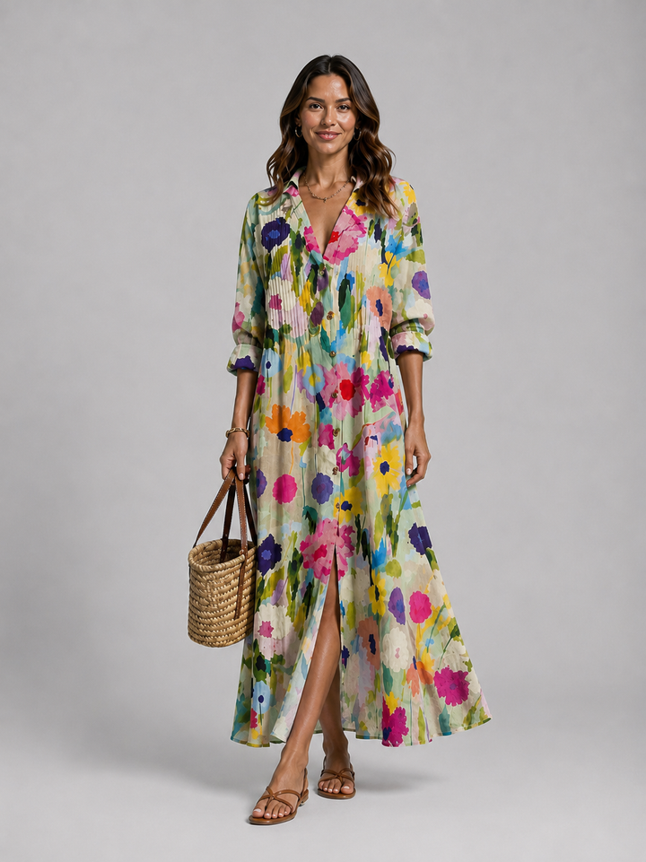 Women Printed Shirt Maxi Dress Relaxed Flattering Fit