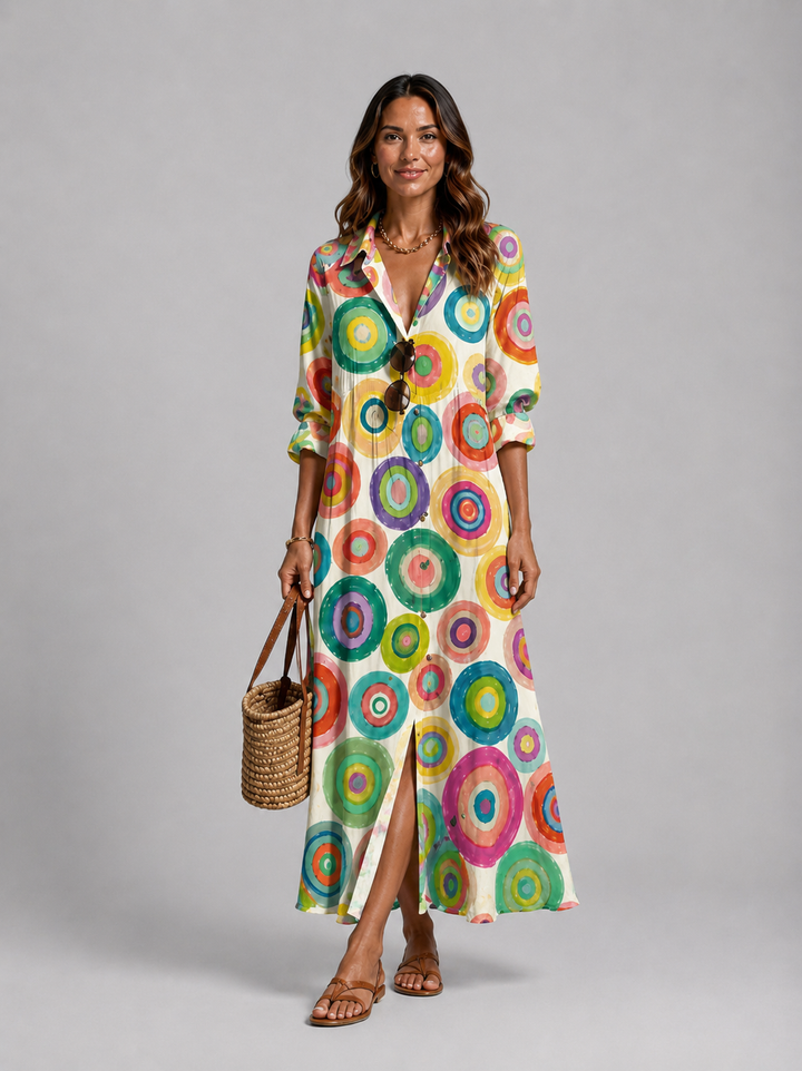 Women Printed Shirt Maxi Dress Relaxed Flattering Fit