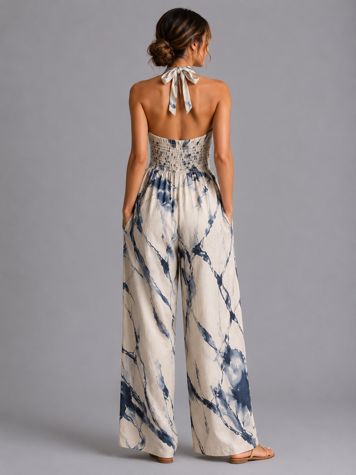 Printed Wide Leg Jumpsuit Halter Relaxed Fit Women