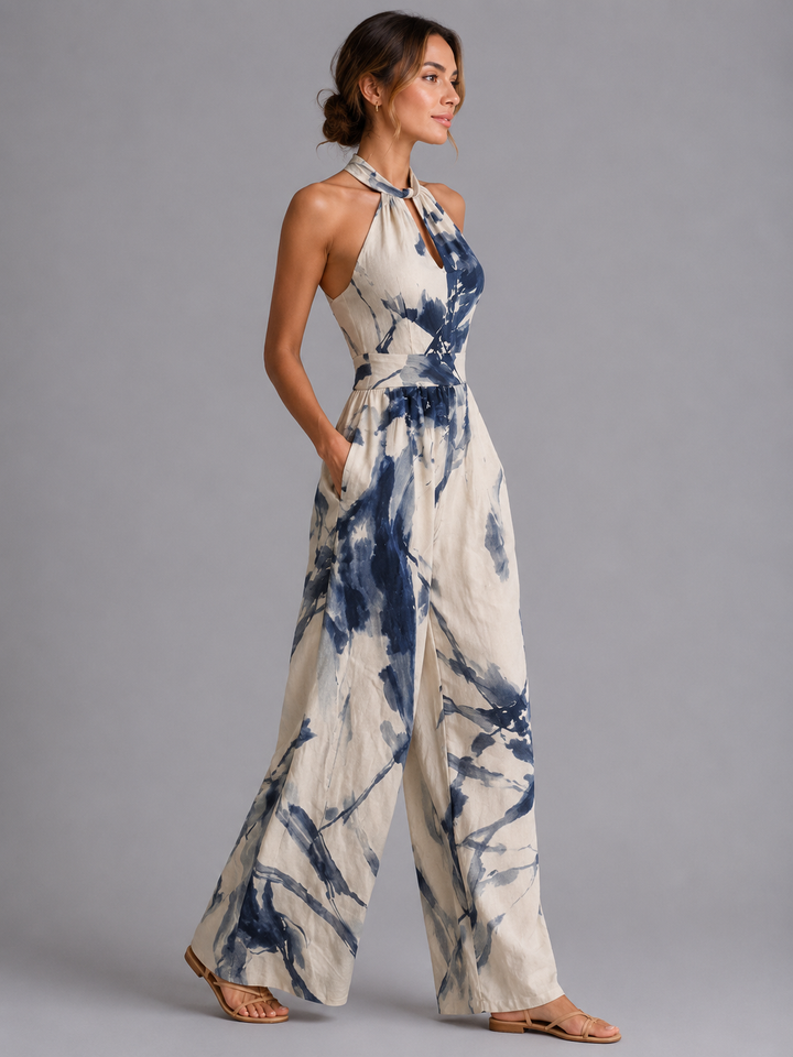 Printed Wide Leg Jumpsuit Halter Relaxed Fit Women