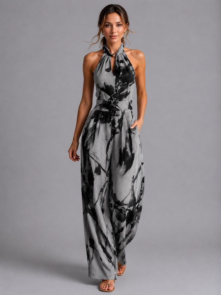 Printed Wide Leg Jumpsuit Halter Relaxed Fit Women