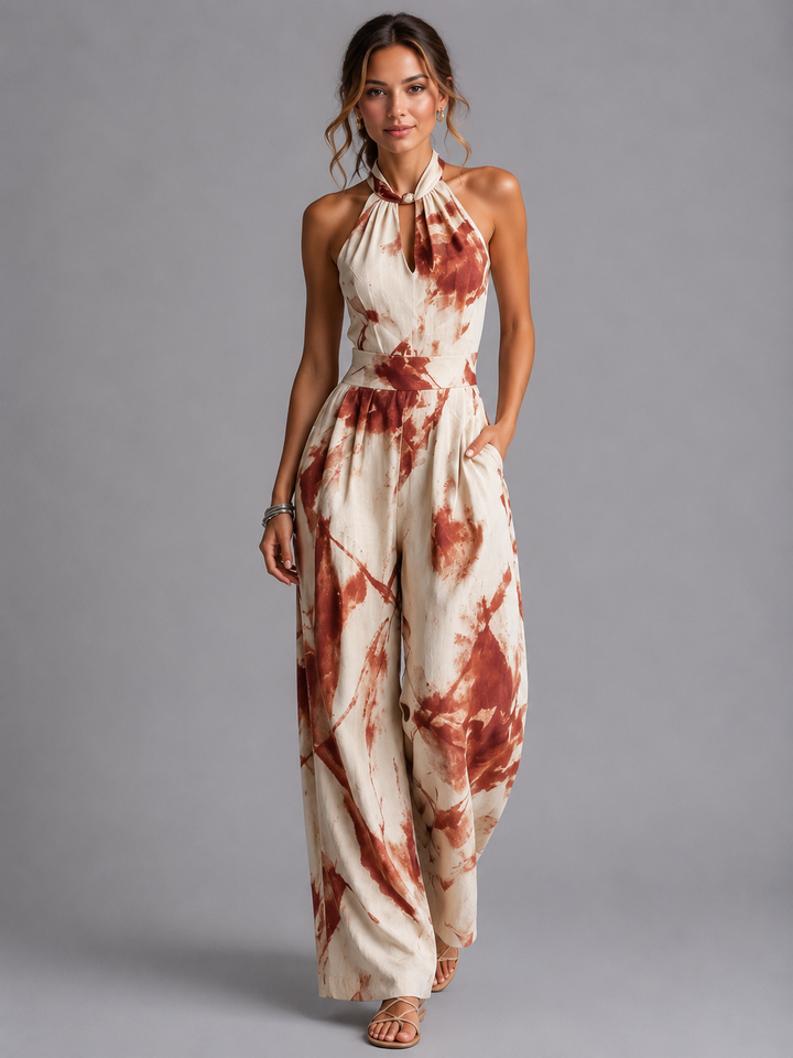 Printed Wide Leg Jumpsuit Halter Relaxed Fit Women