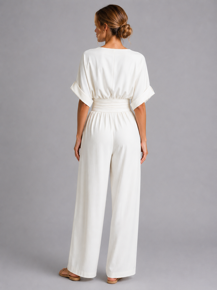 Women Wide Leg Jumpsuit Relaxed Fit Cinched Waist