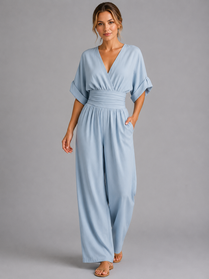 Women Wide Leg Jumpsuit Relaxed Fit Cinched Waist