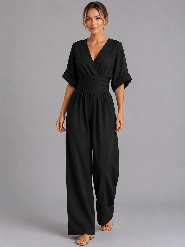 Women Wide Leg Jumpsuit Relaxed Fit Cinched Waist