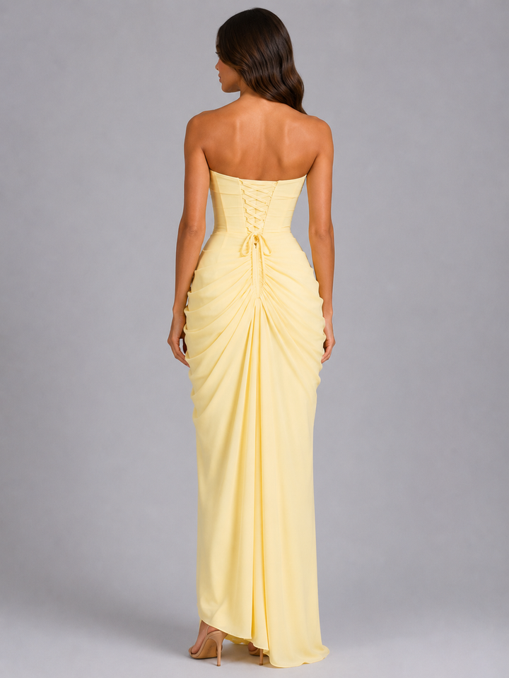 Strapless Draped Maxi Dress Women Wedding Guest Gown