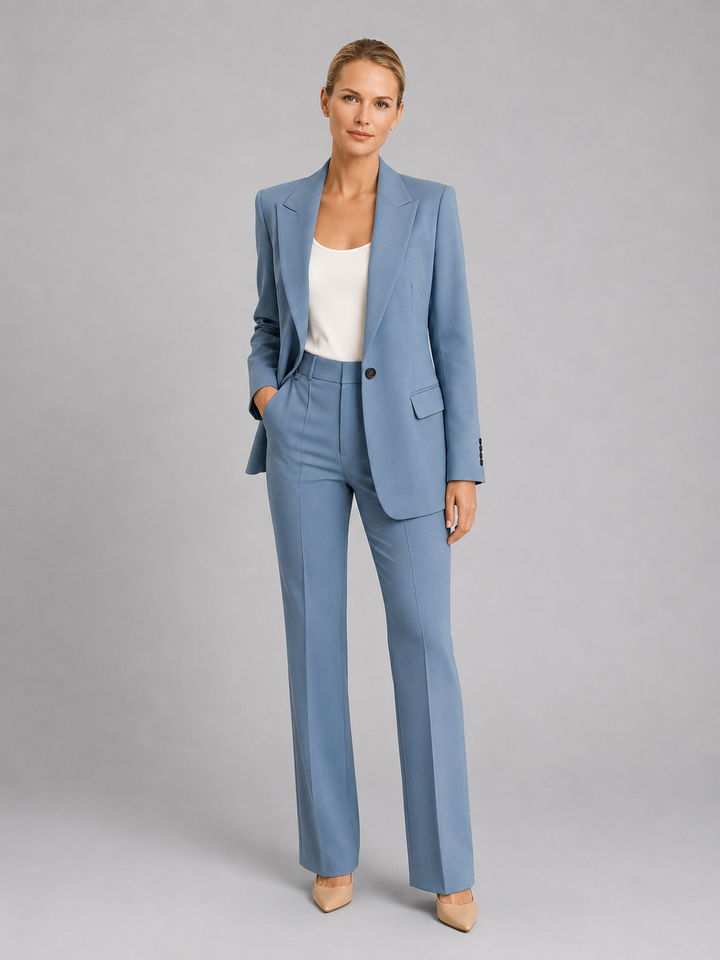 Women Tailored Blazer High Waist Trousers Two Piece Suit