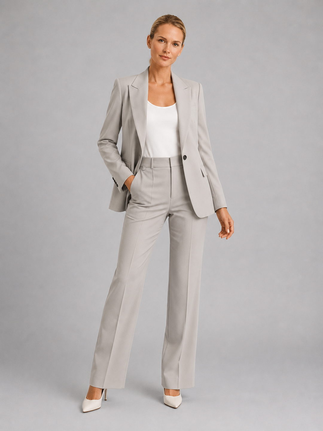 Women Tailored Blazer High Waist Trousers Two Piece Suit