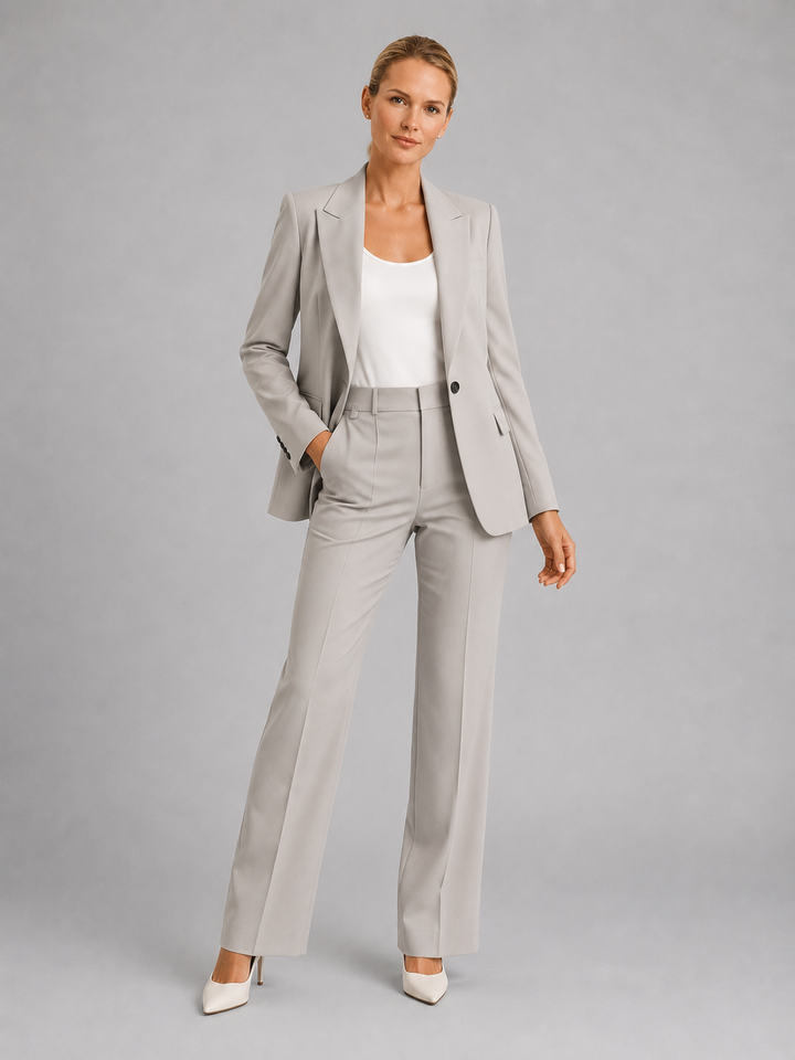 Women Tailored Blazer High Waist Trousers Two Piece Suit