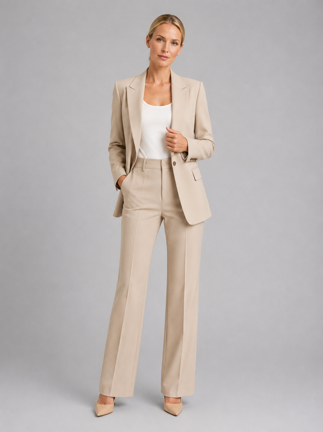 Women Tailored Blazer High Waist Trousers Two Piece Suit