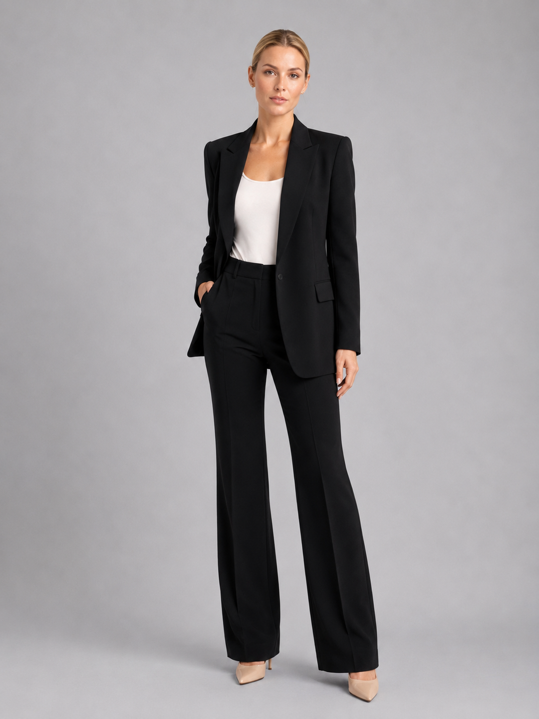 Women Tailored Blazer High Waist Trousers Two Piece Suit