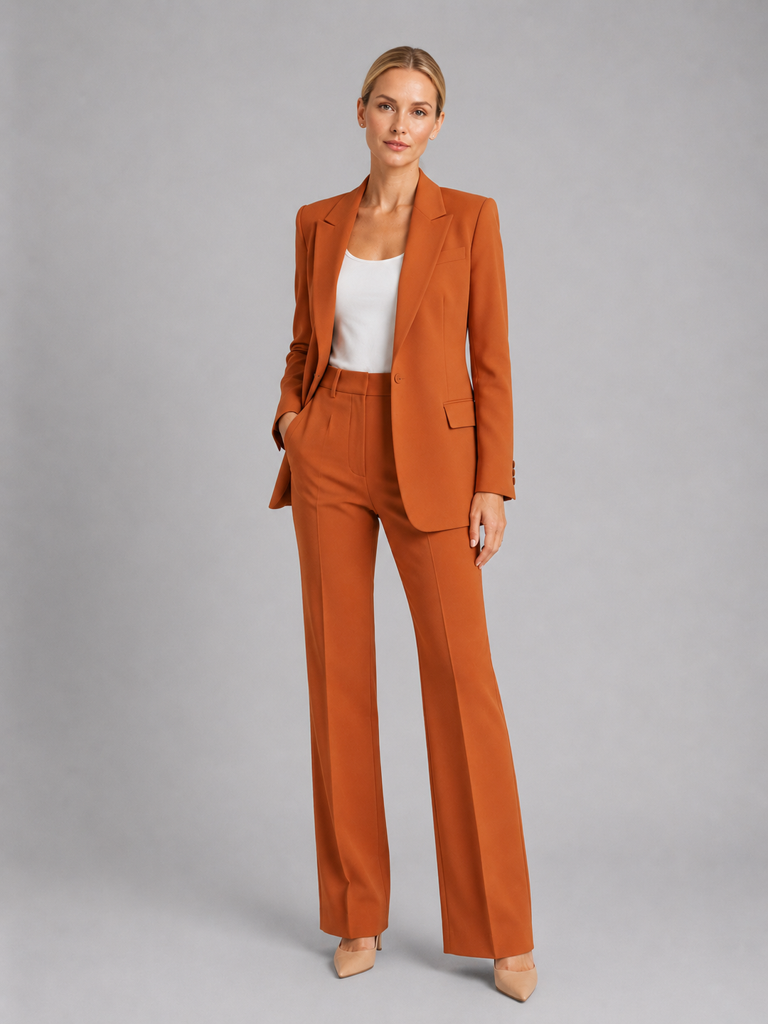 Women Tailored Blazer High Waist Trousers Two Piece Suit
