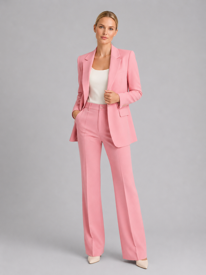 Women Tailored Blazer High Waist Trousers Two Piece Suit