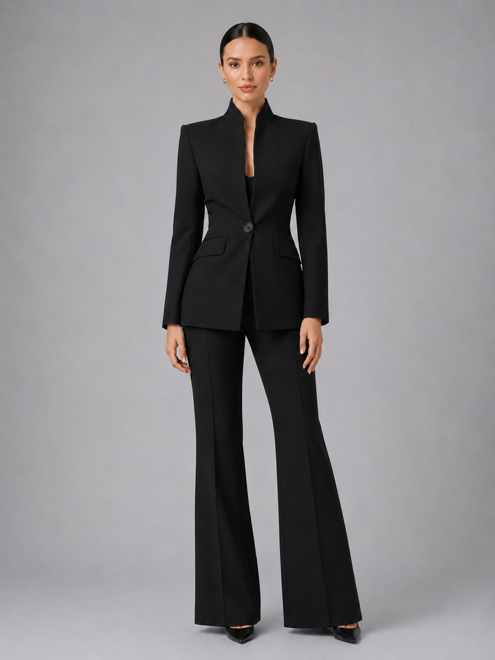 Women Tailored Blazer Trouser Suit Set Smart Formal