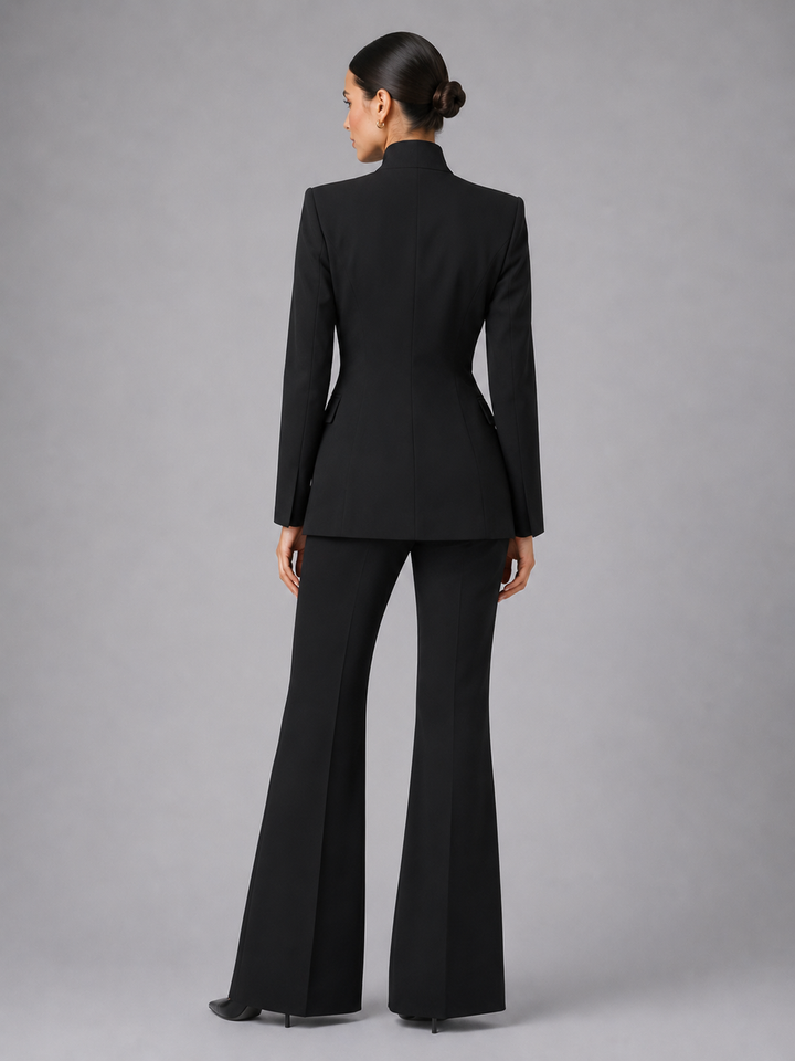 Women Tailored Blazer Trouser Suit Set Smart Formal