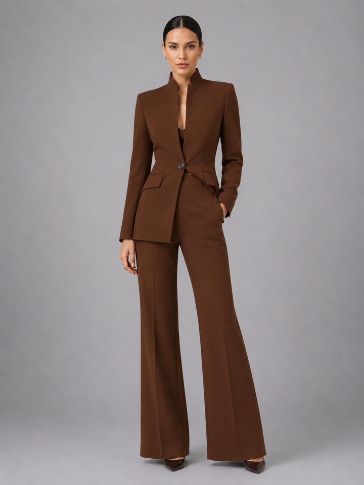 Women Tailored Blazer Trouser Suit Set Smart Formal