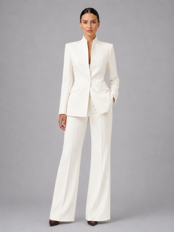Women Tailored Blazer Trouser Suit Set Smart Formal