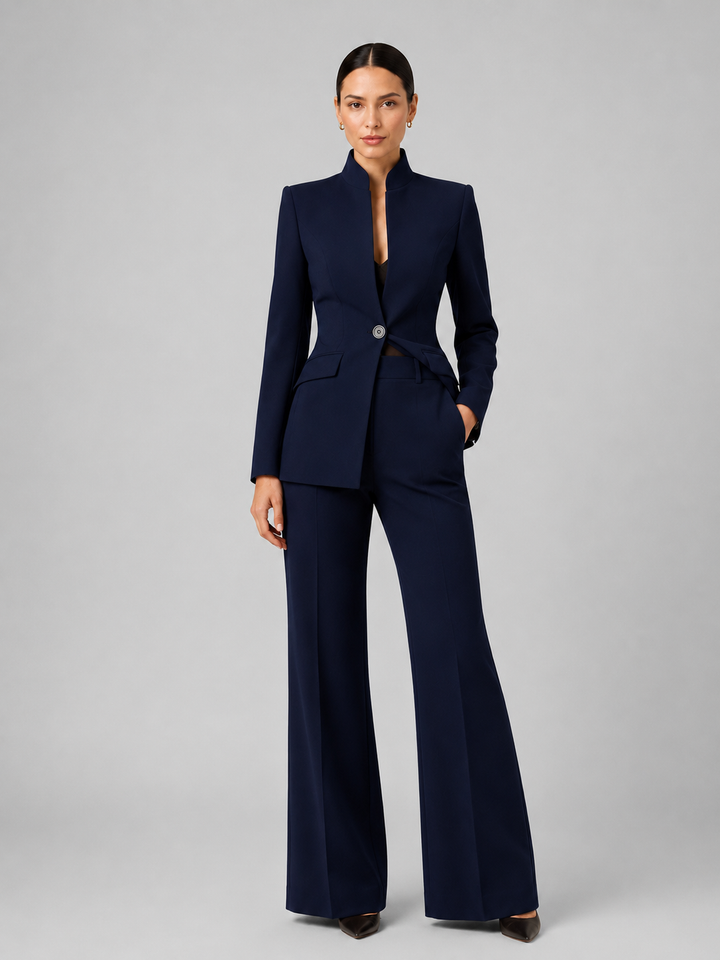Women Tailored Blazer Trouser Suit Set Smart Formal