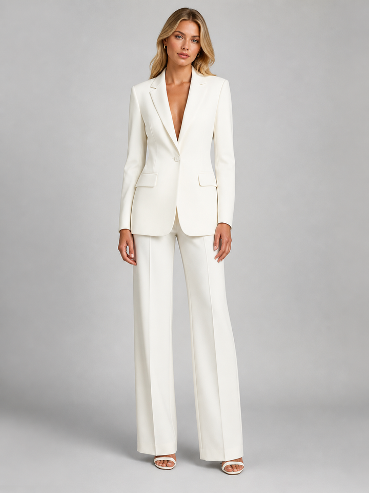 Women Tailored Blazer Wide Leg Trousers Two Piece Set
