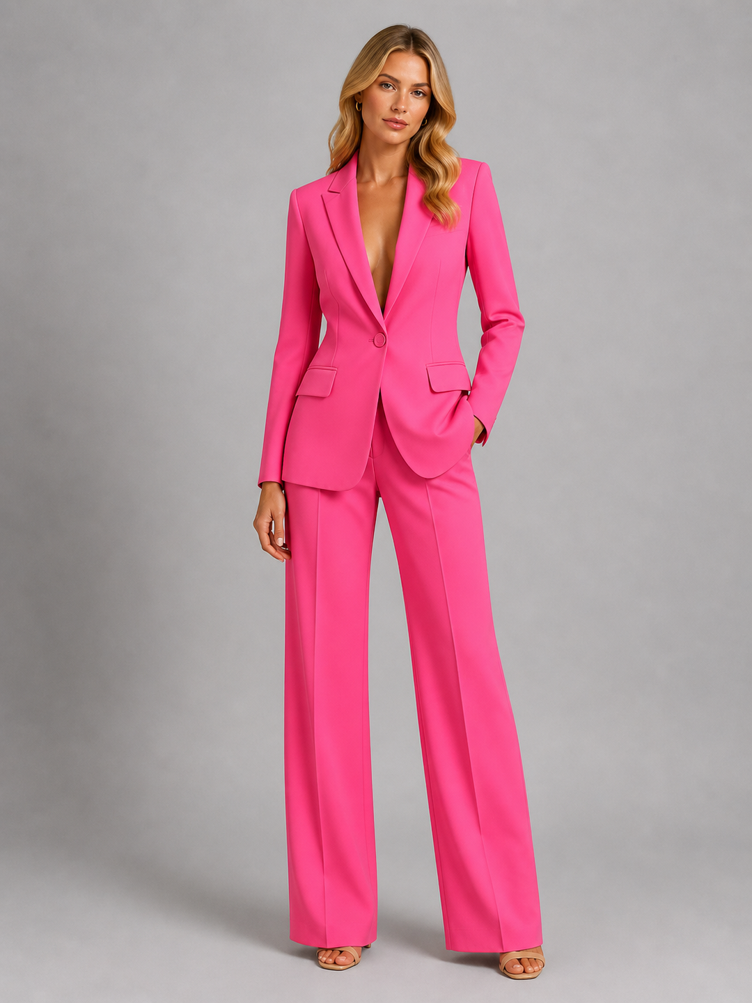Women Tailored Blazer Wide Leg Trousers Two Piece Set